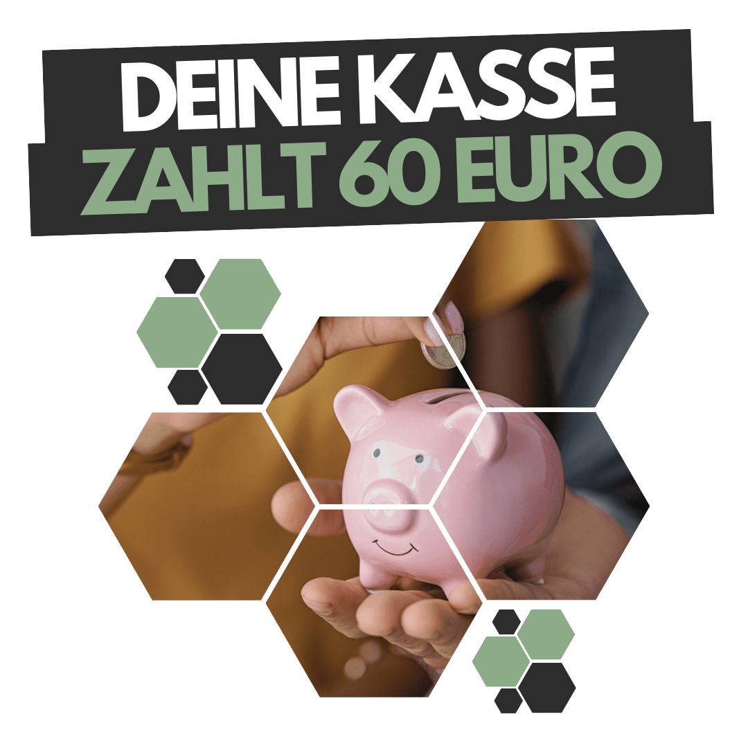 Deine Kasse zahlt 60€ Ein Sparschwein in das eine Münze gesteckt wird